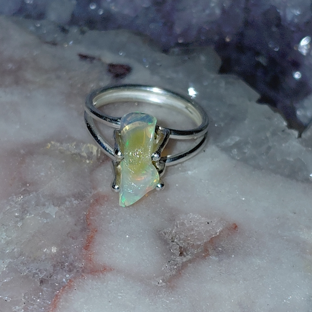 Silver Tumbled Ethiopian Opal Ring - Picture 8 of 12